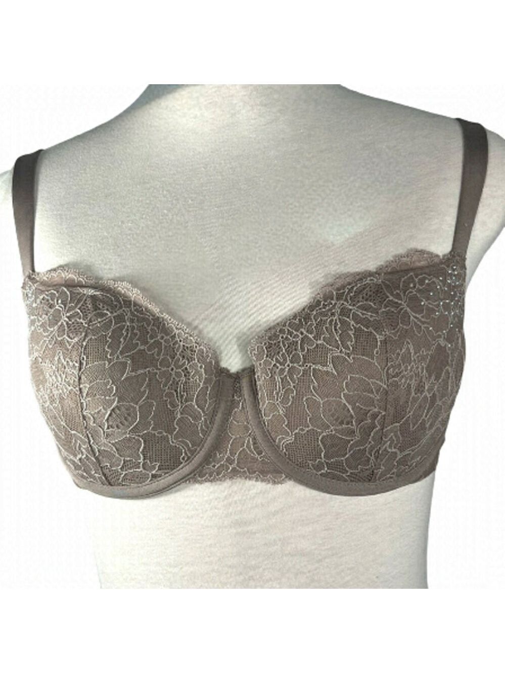 LA Senza bra push-up taupe padded lace bejeweled size 36B